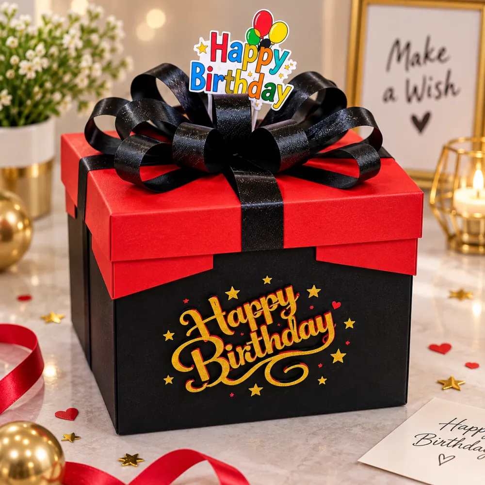 Handmade Red & Black Birthday Explosion Box