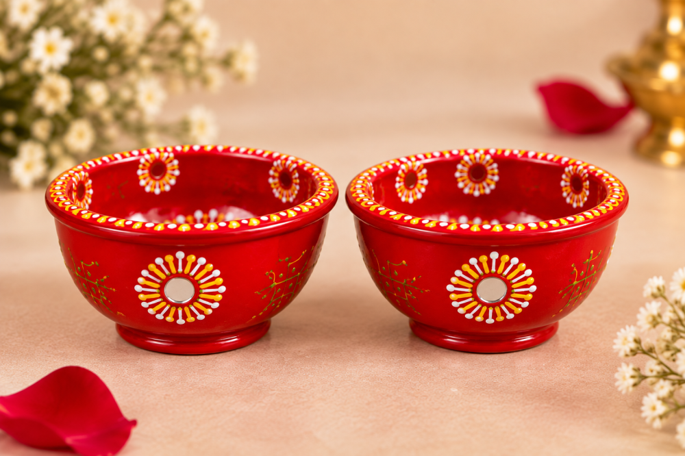 Hand-Painted Red Pooja Thali Set — view 3