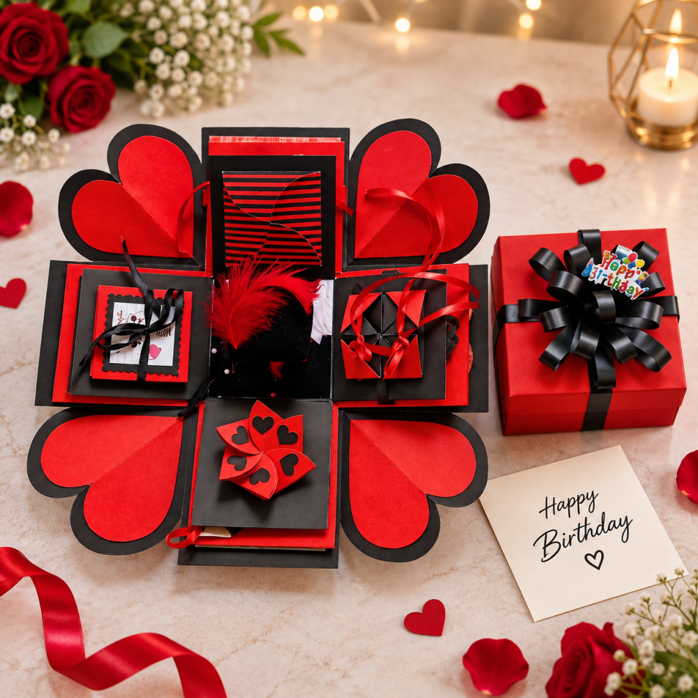 Handmade Red & Black Birthday Explosion Box — view 2
