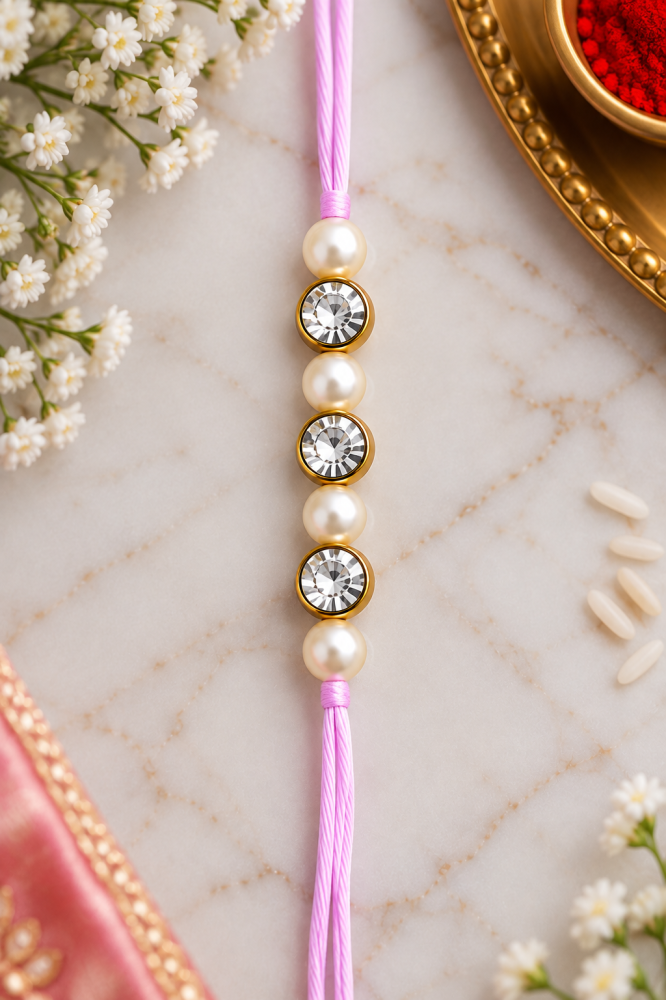 Handmade Designer Pearl & Crystal Rakhi — view 4