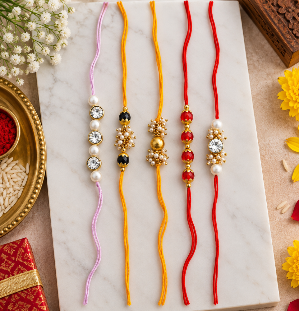 Handmade Designer Pearl & Crystal Rakhi — view 5