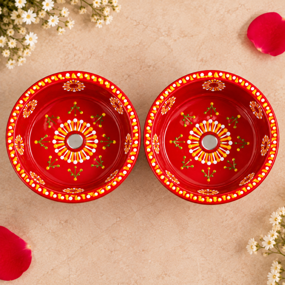 Hand-Painted Red Pooja Thali Set — view 2